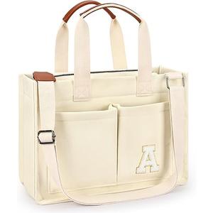 ZORFIN Canvas Tote Bag for Women with Zipper and Pockets Crossbody Work Laptop Book Bag for Travel College Gift