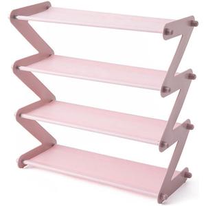 4 Tier Foldable Shoe Rack Organizer Free Standing Shoe Rack for Closet Front Door Living Room Entryway, Simple Installation (Pink), 18.7 x 7.48 x 18.1 inches