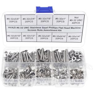 #6-32 UNC Stainless Steel Phillips Flat Head Machine Screws Nuts Assortment Kit
