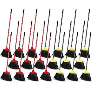 WILLBOND 20 Pcs Heavy Duty Broom Outdoor Indoor Commercial Angle Brooms Bulk for Courtyard Garage Lobby Mall Market Floor Home Kitchen Room Office Pet Hair Rubbish 54 Inch(Red, Yellow)