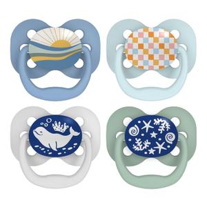 Dr. Brown's Advantage Glow-in-The-Dark Baby Pacifier, Fully Symmetrical Soother with Soft Silicone Bulb, Blue Sunrise-Blue Ocean, 0-6m, BPA Free, 4 Pack