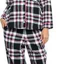 Women's Flannel Plaid Pajamas Long Sleeve Button Down Pj Set Small (Black Plaid)