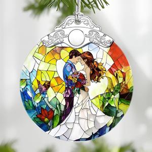 Stained Glass Romantic Couple Wedding Ornament, Christmas Ornaments  Christmas Tree Ornament, Holiday Decor, Xmas Stocking Stuffers, Gift Idea, Gifts for Couple, Newlywed, and Lover