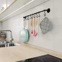 Wallniture 24" Gourmet Kitchen Rail for with 10 S Hooks for Hanging Utensils, Pot Pan Lid Rack Storage Organizer Set, Steel, Black