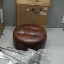 LUE BONA Reddish Brown Vanity Stool Chair for Makeup Room, Tufted Faux Leather Stool for Vanity, 19 inch Height, Vanity Chair with Metal Legs, Modern Foot Ottoman for Bedroom, Living Room, 13''W x 13''D x 19.1''H