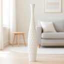 Leewadee Large White Home Decor Floor Vase - Wooden 41 inch Tall Farmhouse Decor Flower Holder for Fake Plant and Pampas Grass