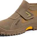 GLANOUDUN Steel Toe Boots for Men Slip on Work Boots for Men Comfortable Safety Boot Indestructible Construction Footwear Laceless Men's Steel Toe Shoes Mid Top Work Shoes (6, 3027v Brown)