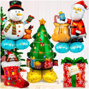 Christmas Mylar Balloons, Giant Large 8 Pcs Christmas Santa Claus Snowman Tree Gift Box Foil Balloon for Xmas New Year Party Decorations (5 Color)