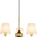 BOKT Modern Sputnik Chandelier Pleated Fabric Gold Semi Flush Mount Chandelier with 3-Light Kitchen Island Adjustable Ceiling Hanging Light American Style Chandelier for Indoor Living Room
