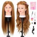 Mannequin Head with Human Hair 80% Real Hair 26-28'' Cosmetology Mannequin Head for Hairdresser Styling Practice on Braiding Manikin Doll Head with Free Clamp Stand and Tools (Blond)
