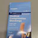 Amazon Basics Medical Compression Stockings, 20-30 mmHg Support, Women & Men Thigh Length Hose, Open Toe, Beige, Medium