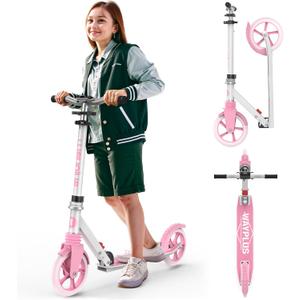 Kick Scooter for Ages 6+,Kid, Teens & Adults. Max Load 240 LBS. Foldable, Lightweight, 8IN Big Wheels for Kids, Teen and Adults, 4 Adjustable Levels. Bearing ABEC9 (Pink)