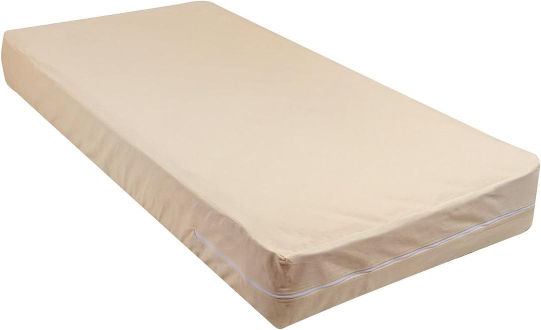 100% Cotton Fleetwood Mattress Cover, Zips Around The Mattress, Cot Size (Beige)