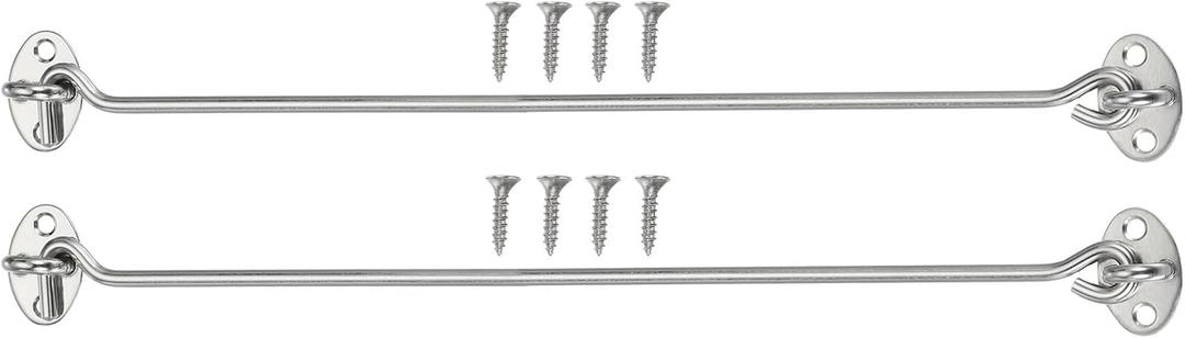 MECCANIXITY 12 Inch Hook and Eye Latch for Doors, Stainless Steel Barn Door Lock Gate Latch Cabinet Hook Latch & Eye with Mounting Screws for Slide Barn Shed Wooden Fences, Silver 2 Set
