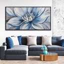 Pogusmavi Blue Floral Wall Art for Living Room - Large Textured Flower Pictures for Bedroom - Canvas Paintings, Extra Large Blue and White Wall Decor Dining Room Artwork for Walls 29x58IN