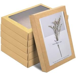 GIWOSK 60 Pcs Greeting Card Storage Box, Kraft Paper Box with PVC Transparent Window Greeting Card Holder Bulk for A7 Paper Photo Frame Card Envelope Biscuit, 5.39 x 7.36 x 1 Inches, Rectangle