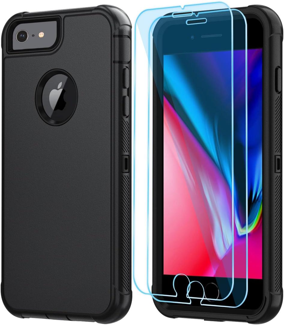 SunStory Compatible with iPhone 6/ 7/ 8 Case with HD Screen Protector, 3-Layer Heavy Duty Full-Body Cover, 3 in 1 Hybrid Protective Case for iPhone 6/ 7/ 8 4.7", Black