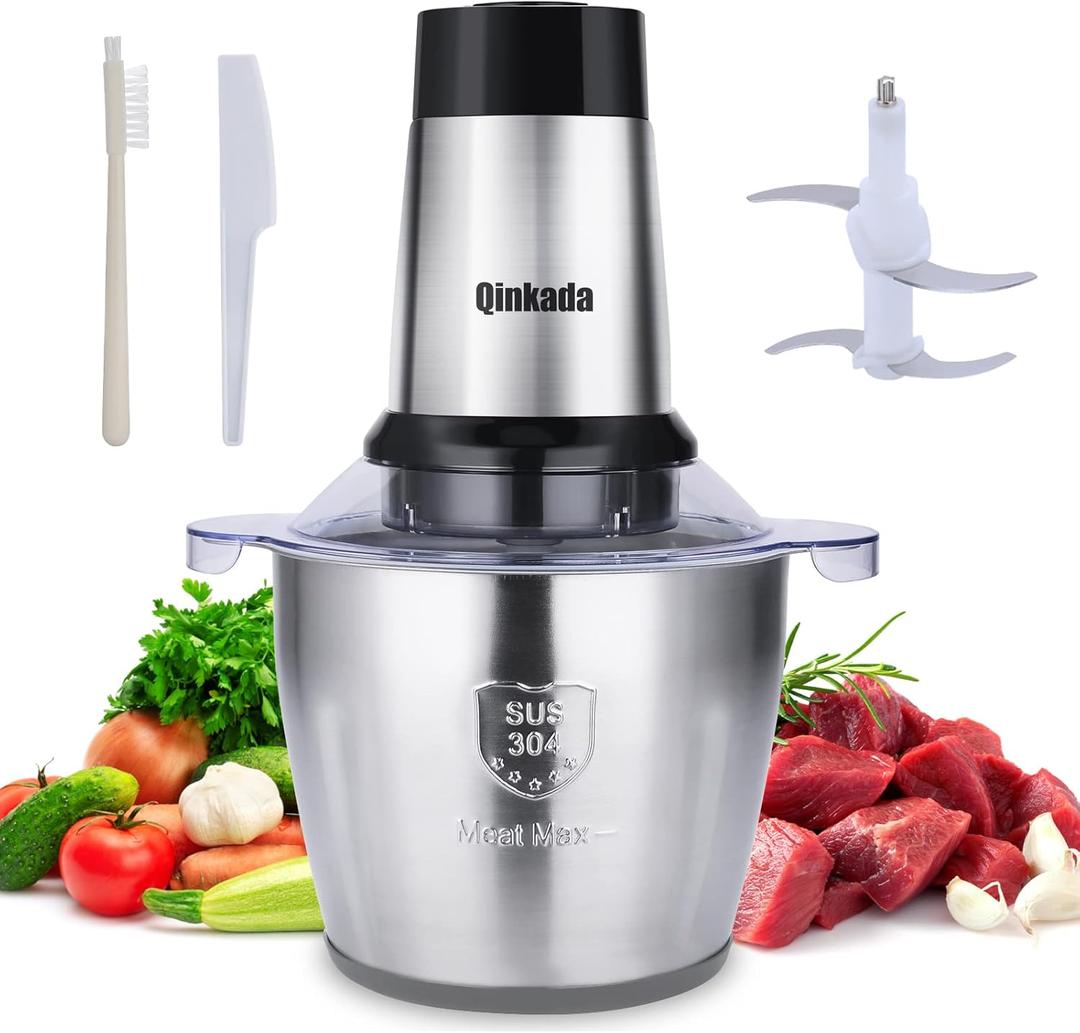 Food Processor, 500W Powerful Meat Grinder, 14Cup Stainless Steel Bowl, 3 Speed Modes 4 Bi-Level Blades for Onion, Meat, Nuts, Fruit, Garlic, Vegetable, Baby Food (1 Stainless Steel Bowls)