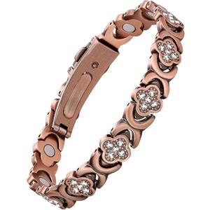 Jecanori 5X Strength Magnetic Copper Bracelet for Women Ellipse Magnets Pure Copper Magnetic Bracelet Premium Butterfly Clasp & Adjustable Length Four-Leaf Clover Health Bracelets (Classic)