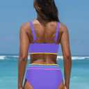 popvil High Waisted Bikini Set for Women Two Piece Tummy Control Swimsuit Color Block Bathing Suit Beach Vacation 2026 (Purple, L)
