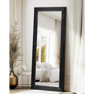 Full Length Mirror 65"x24" Solid Wood Frame Floor Large Mirror for Living Room, Bedroom Hanging or Leaning Wall-Mounted, Black