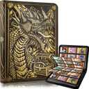 9 Pocket Card Binder, Premium Zip Trading Card Binder, 360 Double Sided Pocket PU Collection Binder, Dragon Design Collector Album, Card Folder for MTG, TCG, Sports Cards (Cyan Copper)