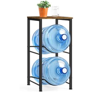 Brown Heavy Duty 5 Gallon Water Bottle Holder - 2 Tier Water Cooler Storage Rack With Top Shelf - Dispenser Stand for Kitchen, Living Room, Office