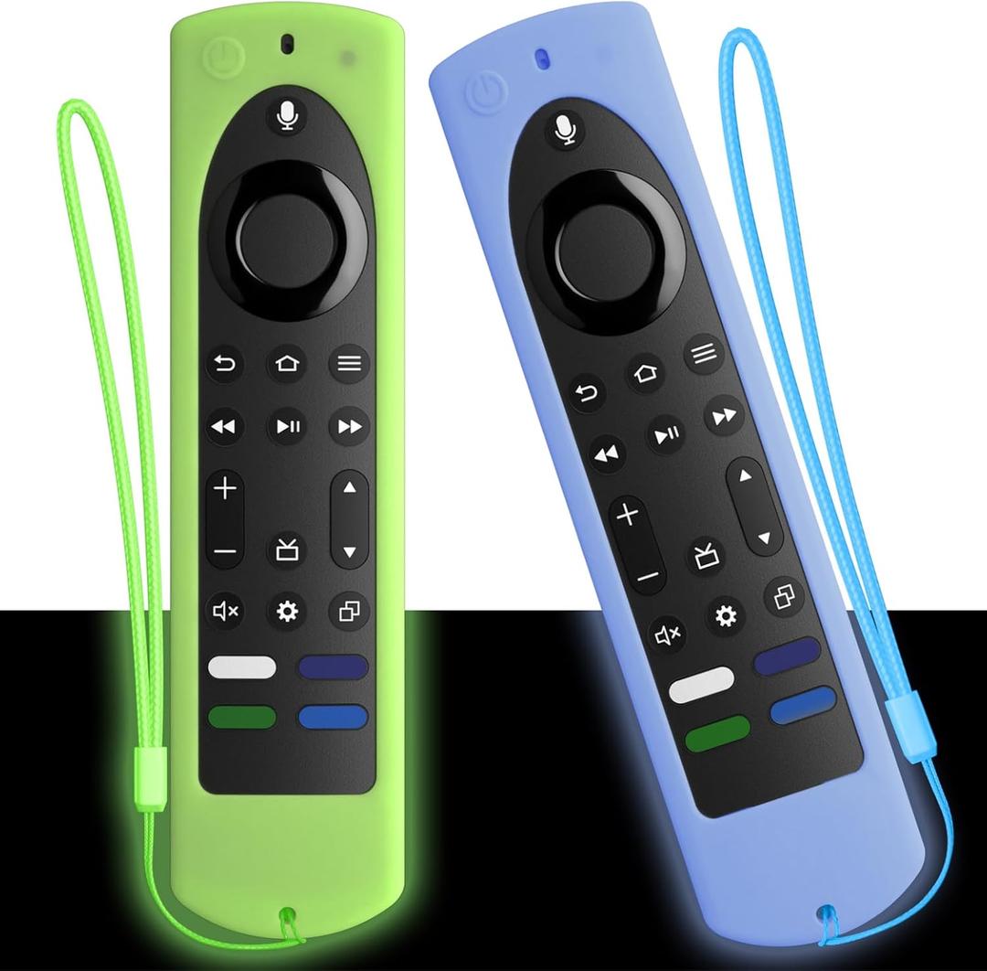 for 2023 Fire TV Stick 4K Max (2nd Gen) /Omni Series/Insignia/Toshiba/Fire TV 2-Series/4-Series- Alexa Voice Remote Control Silicone Cover with LanyardLuminous Green+Luminous Blue