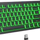 KOPJIPPOM Backlit Wireless Keyboard, 2.4G Silent Wireless Light Up Keyboard, Full Size Computer Keyboards with 7 Colored Backlits, Rechargeable Keyboards for Windows, PC, Laptop (Black, Normative)