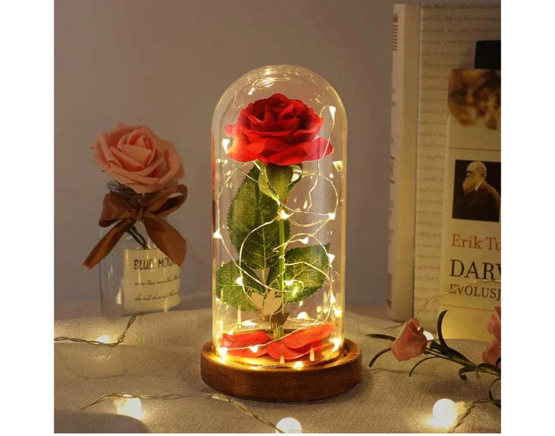 Beauty and The Beast Rose, Christmas Roses Gifts for Mom, Birthday Gift for Women, Light Up Rose in Glass Dome, Eternal Rose Flower Gifts for Her, Roses Gifts Girlfriends for Wife
