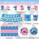 88PCS For Stitch Party Supplies: 6 Hanging Swirls, 20 Napkins, 20 Cups, 20 Plates 9 inch 20 Plates 7 inch, 1 Banner, 1 Tablecloth for Stitch Birthday Party Decorations