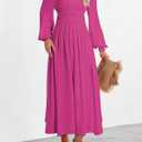 BLENCOT Women Casual Flounce Long Sleeve Dress Fall V Neck Bright Rosy XL