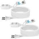 TiFFCOFiO Indoor Extension Cord, 2 Prong 6 Feet Extension Cord, 3 Polarized Outlets with Safety Slide Windows,13A/1625W, 16 AWG, 2 Packs