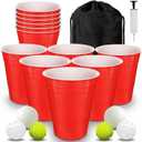 Giant Yard Pong Game Set Durable Giant Cups with Inflatable Pong Balls Pump and Carrying Bag Giant Pong Set for Lawn Beach Camping or Backyard (Red)