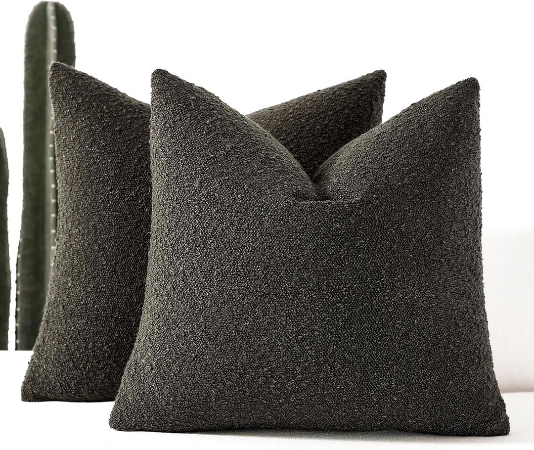 16x16 Boucle Throw Pillow Covers, Set of 2, Dark Coffee