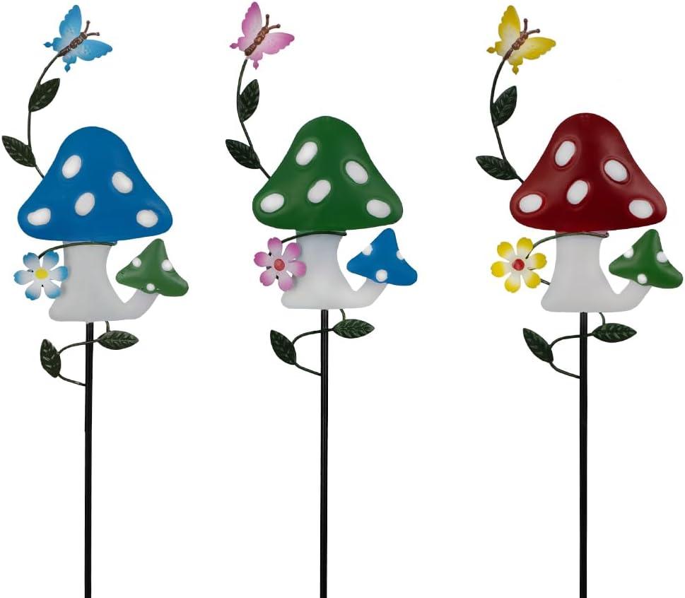 Stargarden Decorative Garden Stakes, 3 Pack Mushroom Lawn Ornaments Metal Garden Stakes, Colorful Yard Art for Garden, Lawn, Porch