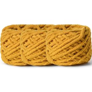 3 Pack Plush Chenille Chunky Yarn 100g (49.2yd) - Fluffy Velvet Yarn Crochet for Blanket Knitting and Crocheting - Baby Yarns for Crocheting Soft - Amigurumi Yarns (Turmeric)
