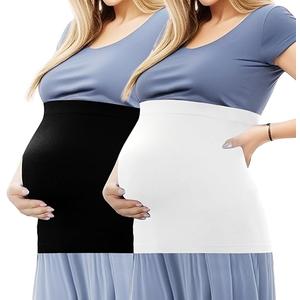 2 Pcs Maternity Belly Band, Belly Bands for Pregnant Women, Pregnancy Support Belly Belt Bands for Pregnancy and Postpartum
 Black and White Size 4
