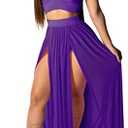 Women Sexy 2 Piece Outfits Dress Chiffon Strap Deep V Neck Bra Crop Top High Split Maxi Dresses Skirt Set Size S