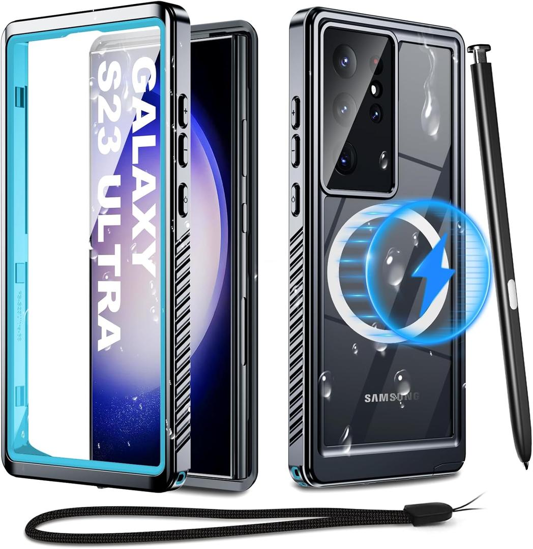 for Samsung Galaxy S23 Ultra Waterproof Case with Magsafe, Built-in Magnetic & Screen Protector, IP68 Certified Full Body Shockproof, for Water Sports Underwater Photography, 6.8" Blue