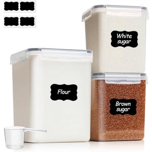 ComSaf Flour Sugar Storage Containers Set of 3 (5.2L/5.5Qt) (2.5L/2.6Qt*2), Large Airtight Food Storage Containers with Lids, Plastic Canisters Sets for Kitchen, Pantry Organizers for Rice and Baking