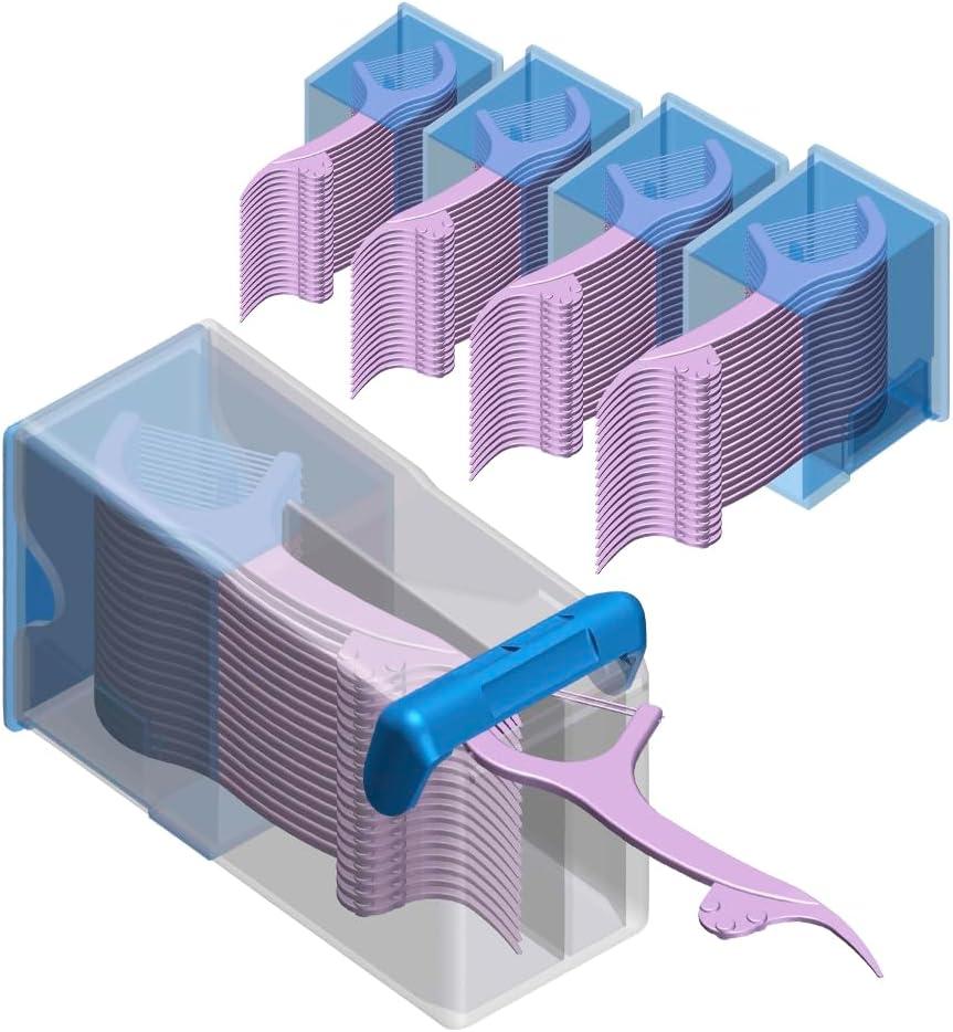 3 x Shaker Dental Floss Picks Travel Case, Dispenser with 5 Cartridges (20 High-Performance Floss Picks Pre-Filled Each), Sleek & Perfect for Handbags, Blue