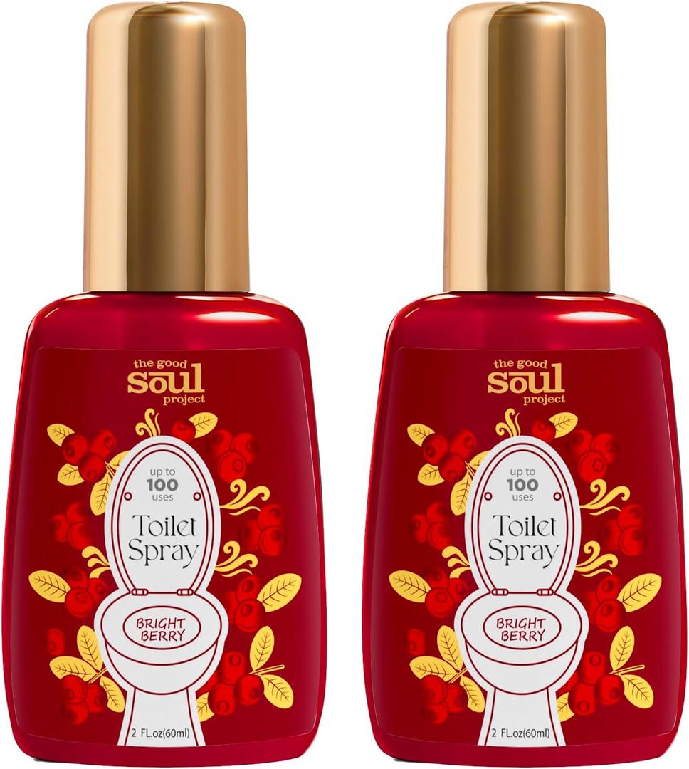 THE GOOD SOUL PROJECT Holiday Toilet Spray, Bright Berry, 4 Fl.Oz, Up to 200 Uses, Travel Essentials, Bathroom Odor Deodorizer, Air Freshener Spray