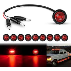 Nilight 3/4Inch Round Marker Light 10PCS Red LED Brake Stop Turn Signal 3 Connectors Side Indicator Bullet Clearance Lights IP68 Waterproof for Trailer Truck Camper Van Boat Bus
