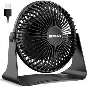 BESKAR USB Small Desk Fan, Portable Fans with 3 Speeds Strong Airflow, Quiet Operation and 360°Rotate, Personal Table Fan for Home,Office, Bedroom - 3.9 ft Cord