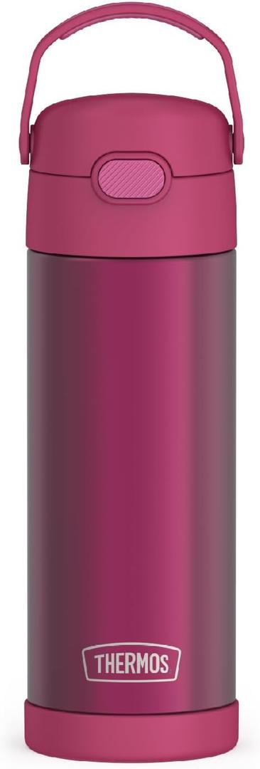 THERMOS FUNTAINER 16 Ounce Stainless Steel Vacuum Insulated Bottle with Wide Spout Lid, Dark Pink