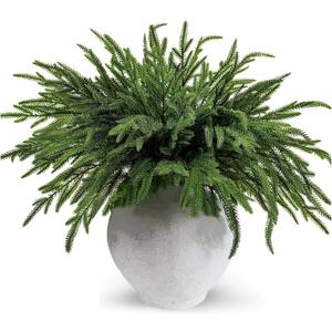 12 Pcs Christmas Norfolk Pine Branches, Artificial Pine Branches Norfolk Pine Stems DIY Crafts Faux Christmas Greenery Stems for Xmas Indoor Outdoor Home Decor (18 Inches)