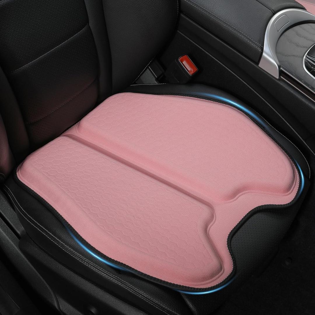Soft Thin Gel Seat Cushion for Car Seat, Office Chair, Wheelchair, Stadium - Non-Slip Car Seat Cushions with 1 Inch Gel - Sciatica & Tailbone Pain Relief (Pink)
