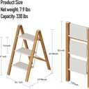 Mayi Plus 3 Step Lightweight Aluminum Folding Ladder, Portable Step Stool with Wide Anti-Slip Pedals, 330 lbs Capacity for Home,Cleaning TasksWhite&Woodgrain