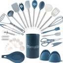 COOK WITH COLOR Silicone Cooking Utensils, Kitchen Utensil Set, Easy to Clean Silicone Kitchen Utensils, Cooking Utensils for Nonstick Cookware, Kitchen Gadgets Set, 38 Piece, Blue and White
